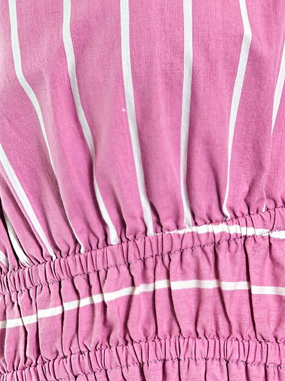 Faithfull The Brand Pink Stripe Smocked Waist Midi Dress Size L Open Back Tie - Picture 10 of 12